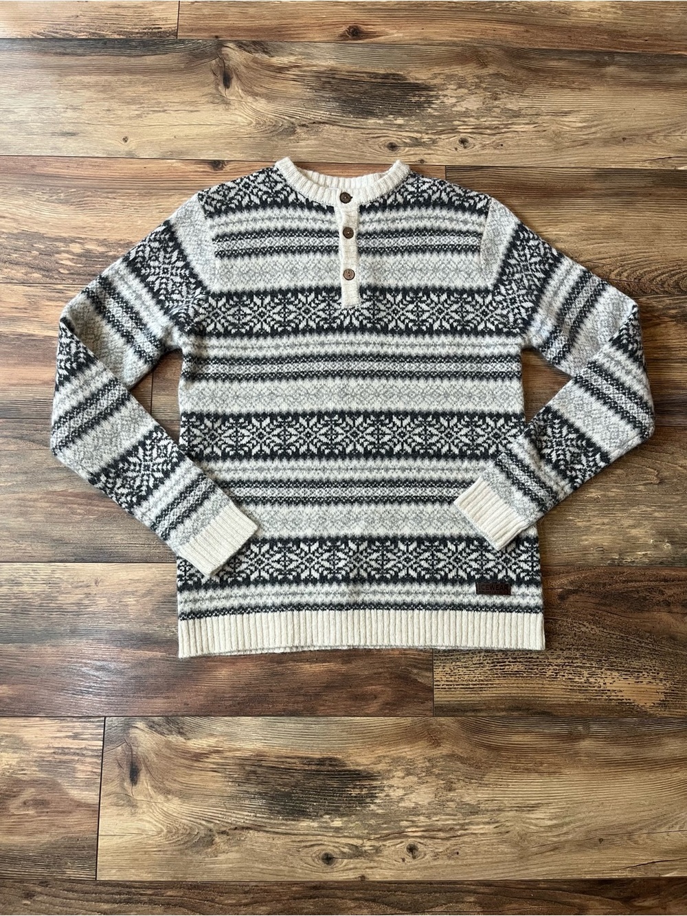Icewear Iceland Wool Angora Sweater Nordic Fair Isle Gray Black Size S Buttons
